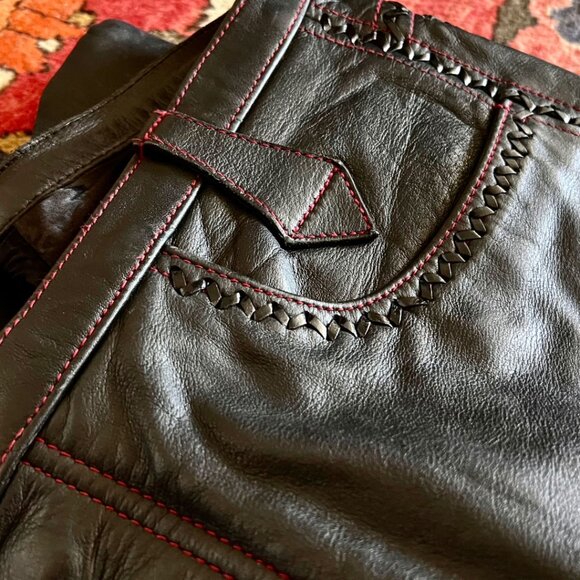 Men's Black Leather Pants, 32" Waist Vintage Handmade - Picture 4 of 5